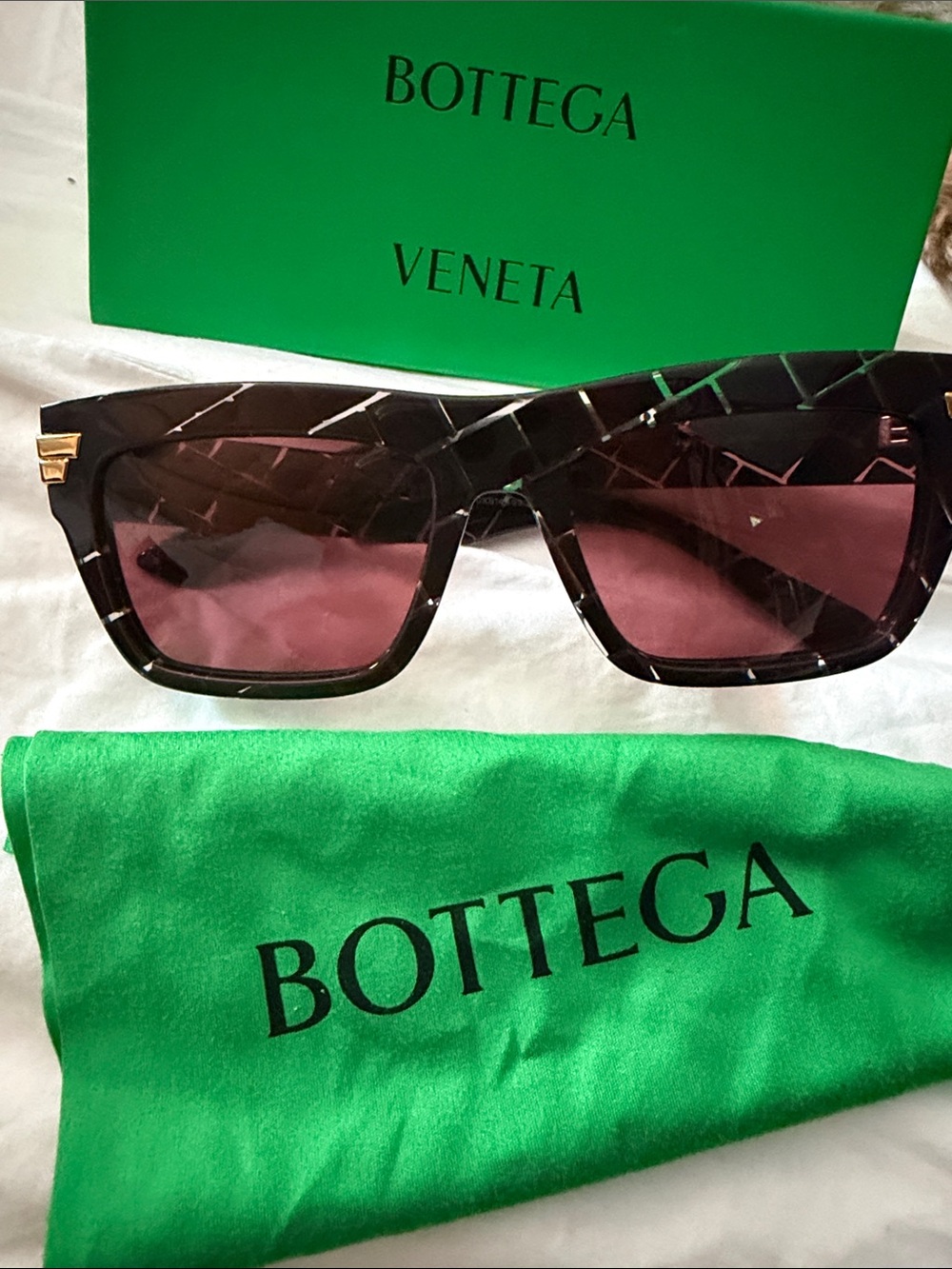 Bottega Veneta Tortoiseshell Frame Sunglasses with Pink Lenses